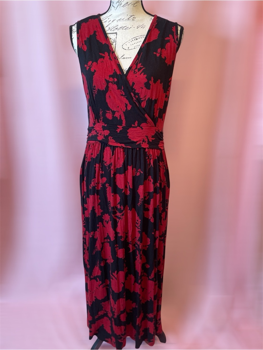 Red and Black Tie Dye Maxi Dress Size XL Sleeveless V-Neck Dress Boho Casual